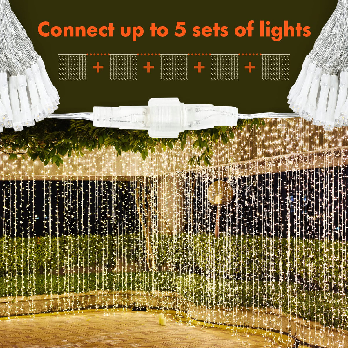 Twinkle Star curtain lights closeup reveals dense LEDs for bright, even illumination.