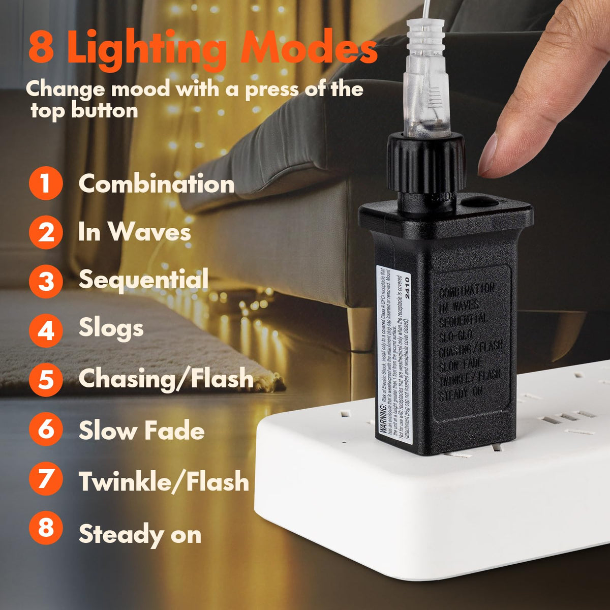 Twinkle Star curtain lights showcase eight modes for versatile mood settings.