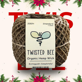 Close-up of Twisted Bee beeswax-coated hemp wick showing natural texture and color.