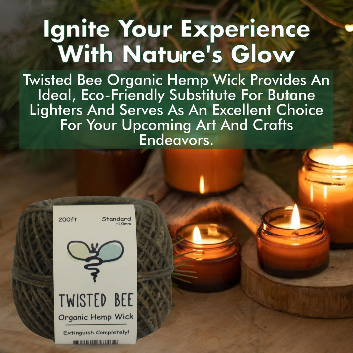 Twisted Bee hemp wick packaging, holiday gift-ready and eco-friendly.