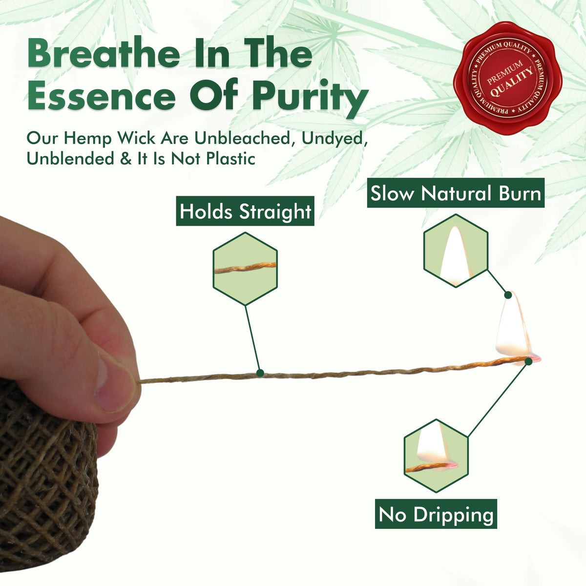 Twisted Bee hemp wick for slow, clean burn without dripping.