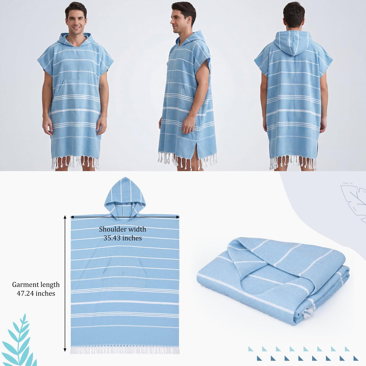 Twistover soft Turkish cotton poncho blue, quick-dry after swimming