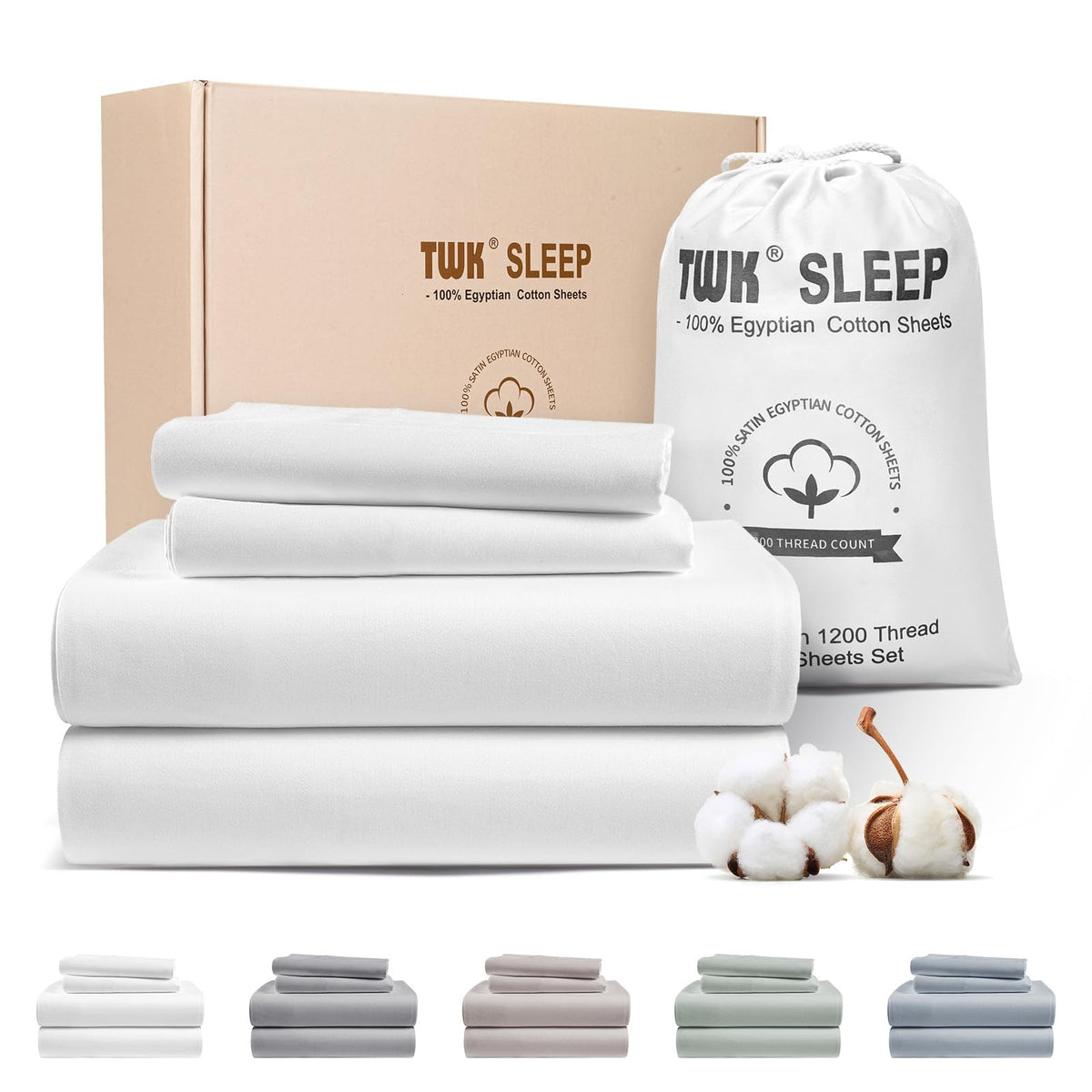 TWK 1200TC Egyptian cotton sheets packaging showing hotel-grade luxury for nightly comfort