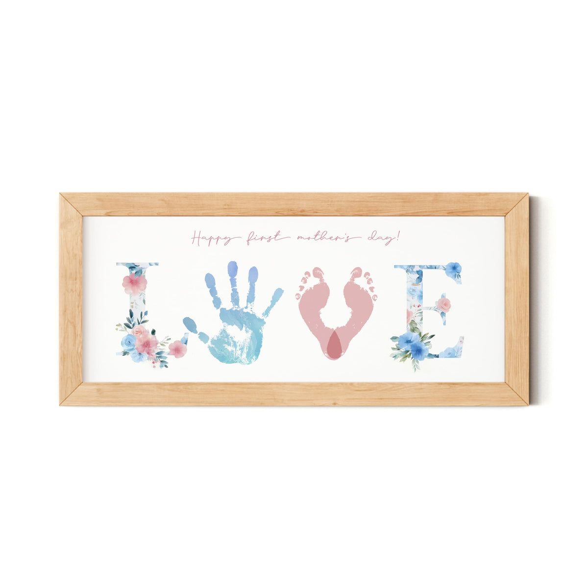 TwoDays first Mother's Day handprint frame with baby's handprint heart design.