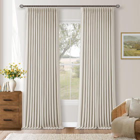 TWODRAPES 105 inch blackout ivory curtains with pinch pleat for privacy and light control