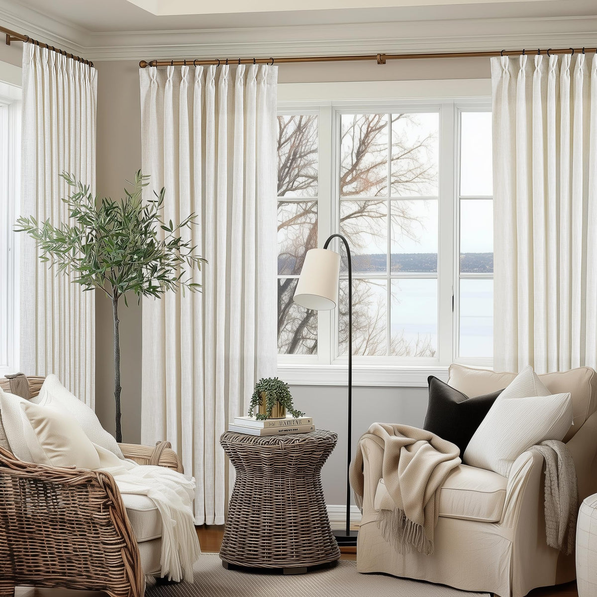 TWODRAPES 60x96 cream curtain draped pinch pleat detail for sophistication