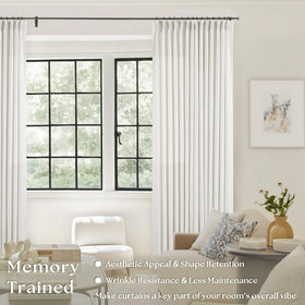 TWODRAPES 86-inch beige curtain panel close-up shows pinch pleats and structure