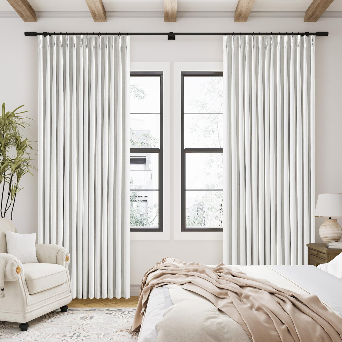 TWODRAPES 90-inch linen blackout curtains closed view for privacy and style