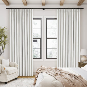 TWODRAPES 90-inch linen blackout curtains closed view for privacy and style
