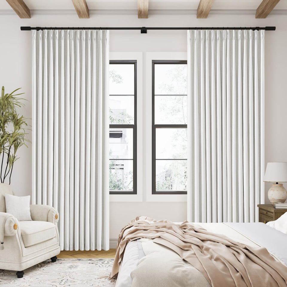 TWODRAPES 90-inch linen blackout curtains closed view for privacy and style