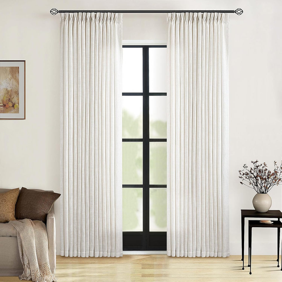 TWODRAPES Birch Ivory 90-inch curtain close-up shows textured linen for premium look