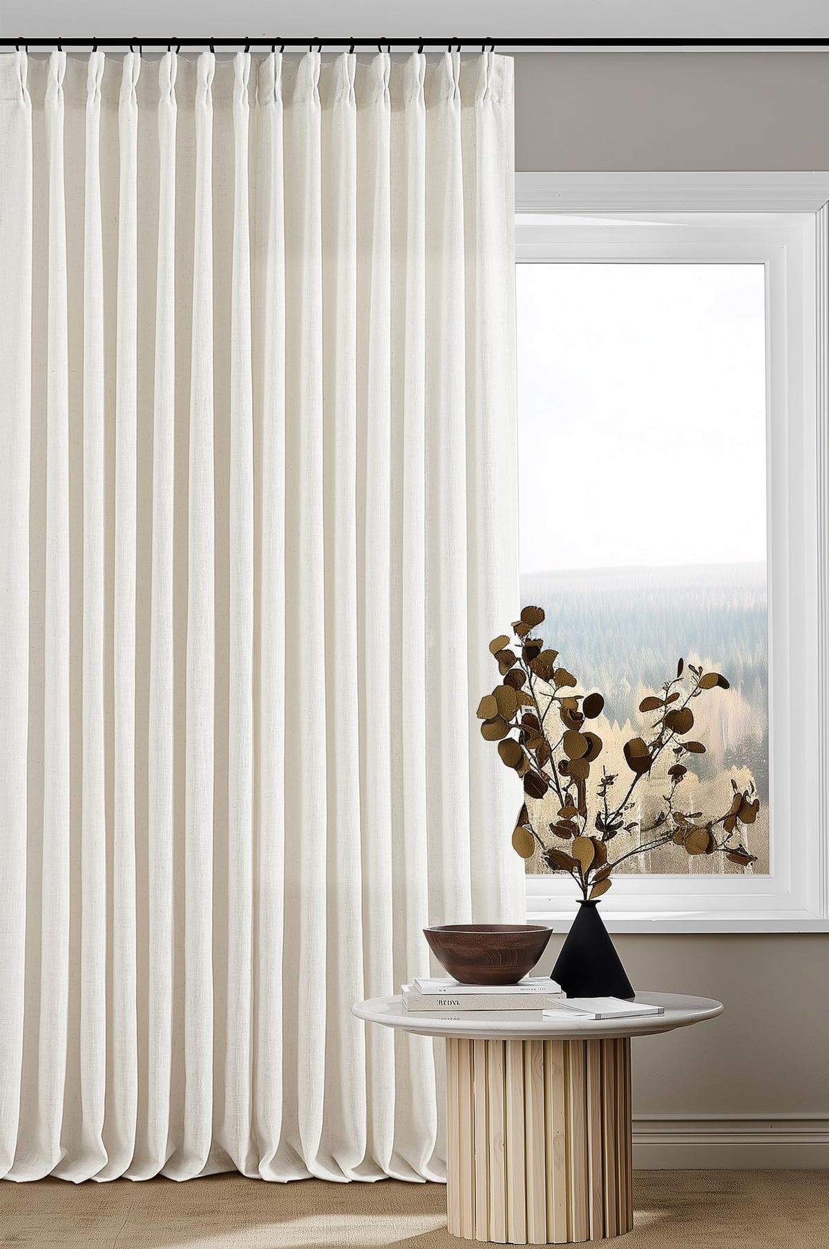 TWODRAPES pinch-pleat linen curtains close-up fabric texture with premium look