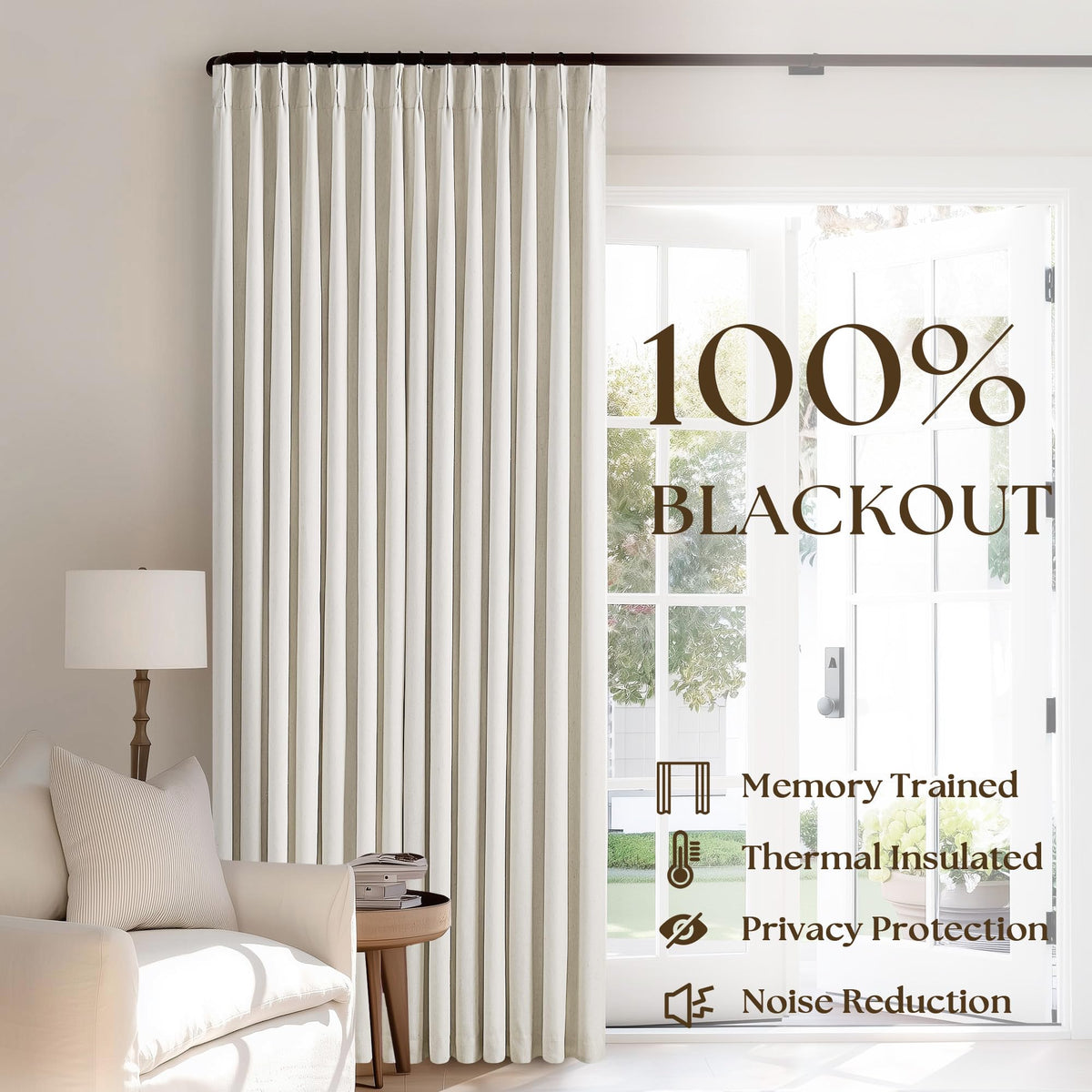 TWODRAPES back-tab linen curtains provide a clean, seamless look for living rooms.