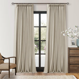 TWODRAPES beige oatmeal linen blackout curtains show 100% blackout capability for privacy