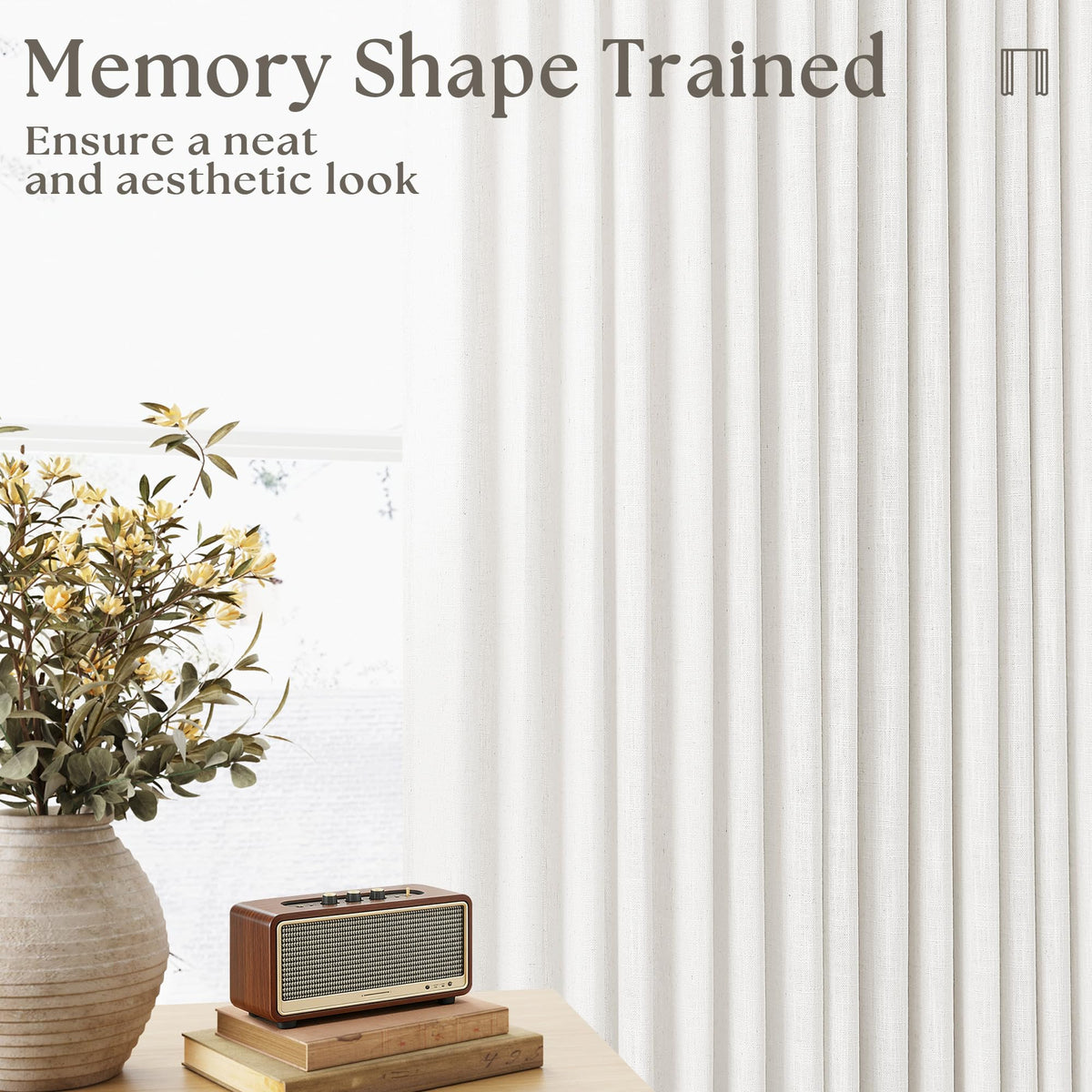 TWODRAPES memory-shape training helps maintain neat, lasting pleats.