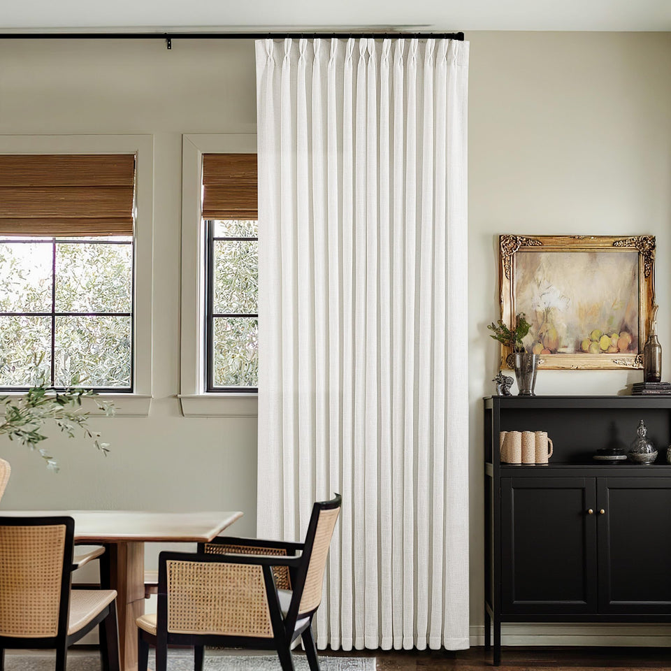 TWODRAPES beige white pinched pleated curtains 40x92 add refined texture and gentle light diffusion.