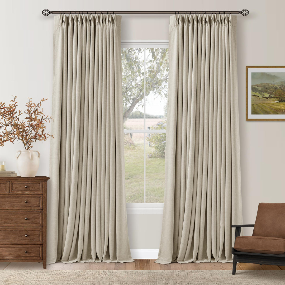 TWODRAPES blackout curtains close-up texture shows premium linen blend for privacy.