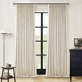 TWODRAPES cream beige linen blackout curtains panel close-up showing texture and finish