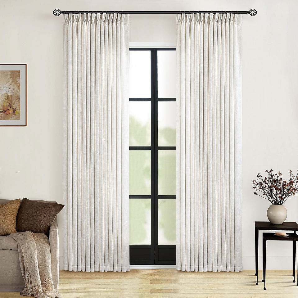 TWODRAPES Cream Ivory Linen Curtains front view for living room privacy