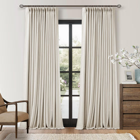 TWODRAPES cream white linen curtains close-up texture for premium privacy