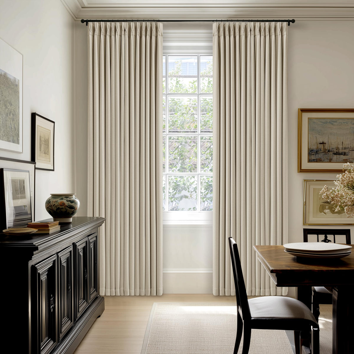 TWODRAPES curtains ready-made 2 panel set fits standard windows and feels premium.