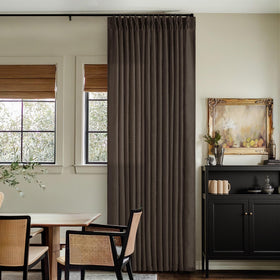 TWODRAPES Dark Chocolate pinch-pleat curtains add privacy with light diffusion