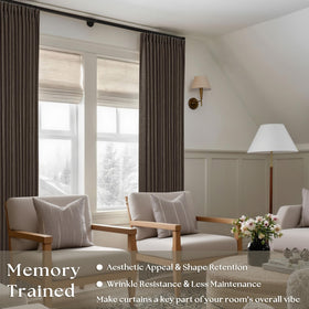 TWODRAPES Dark Chocolate semi-sheer curtains diffuse glare while preserving room ambiance