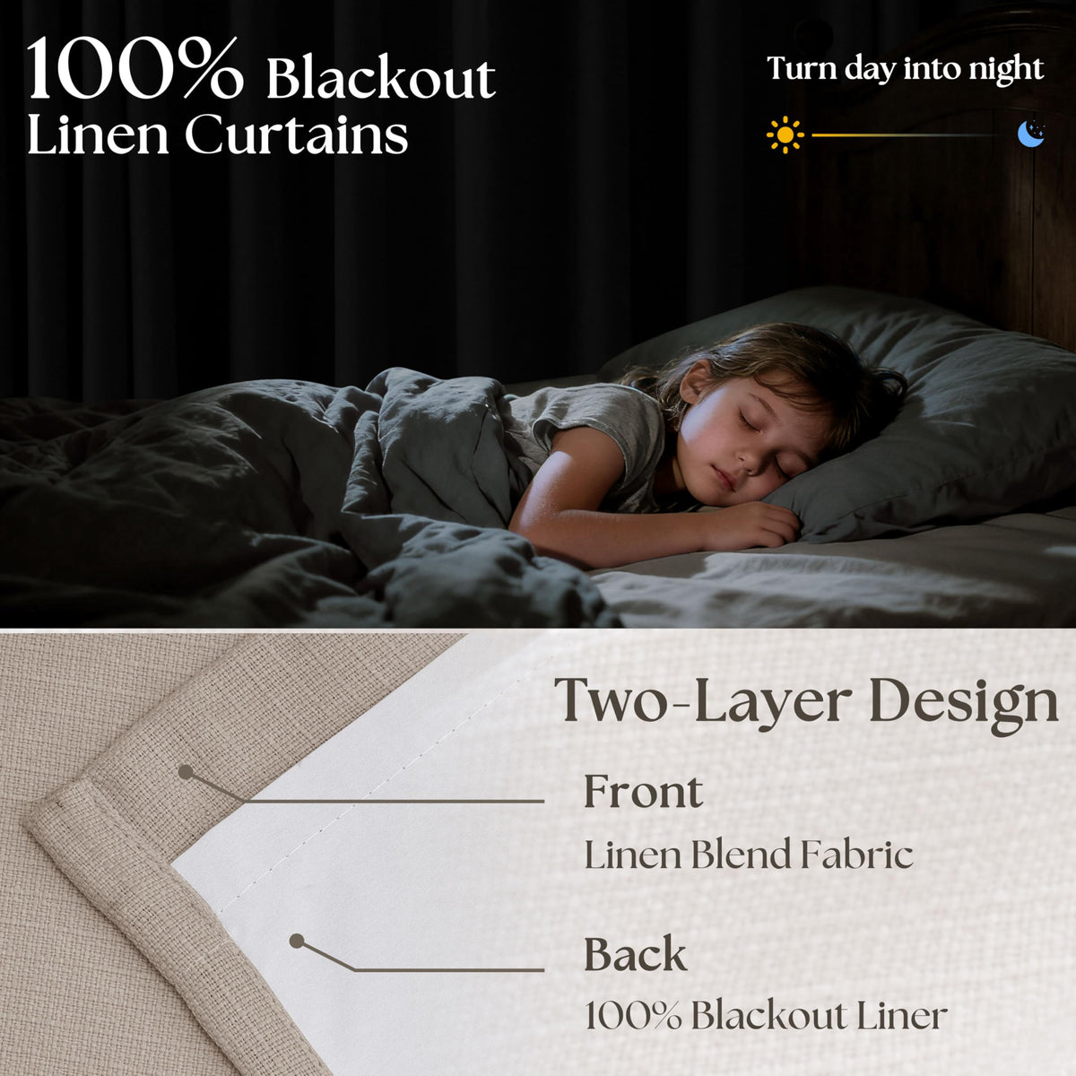 TWODRAPES Dark Flax Linen Curtains pinch-pleat-detail shows structured drape