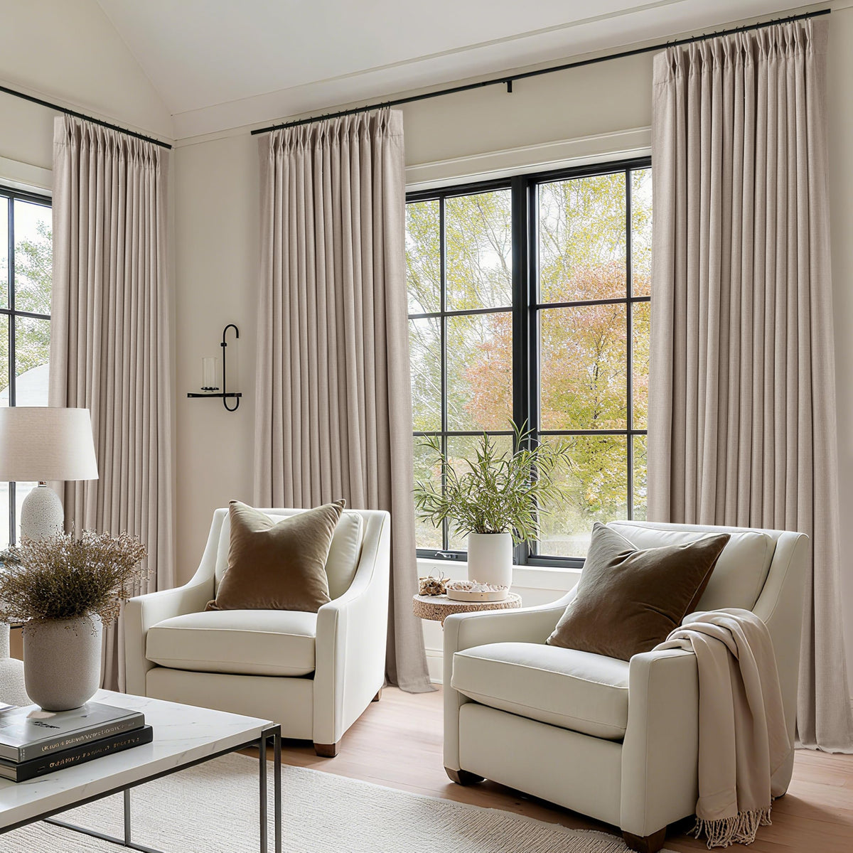 TWODRAPES Dark Flax Linen Curtains track system option for versatile hanging