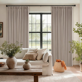 TWODRAPES Dark Flax Linen Curtains weighted hem corners keep drapes neat