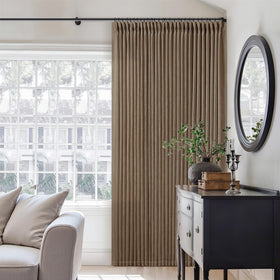 TWODRAPES Dutch Cocoa 90-inch linen curtains with rich texture and Boho brown ambiance