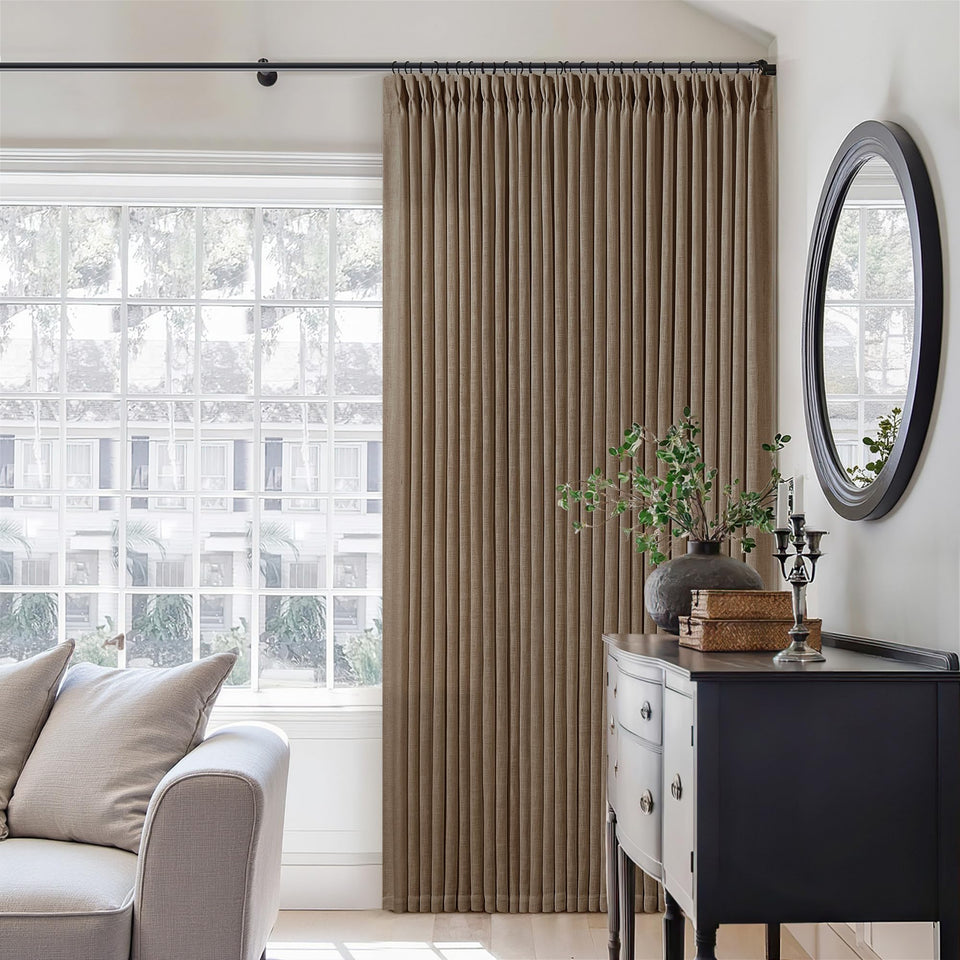 TWODRAPES Dutch Cocoa 90-inch linen curtains with rich texture and Boho brown ambiance