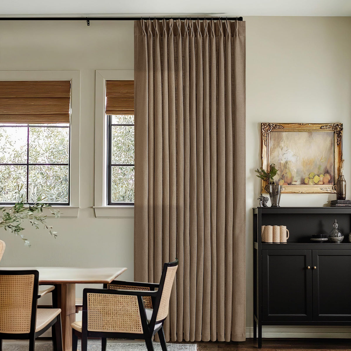 TWODRAPES Dutch Cocoa linen curtains hanging options with hooks and rings for easy setup