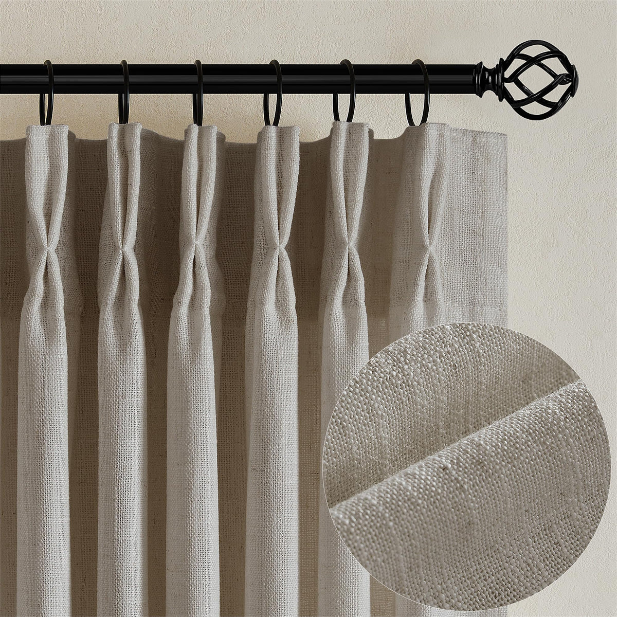 TWODRAPES flax linen curtains close-up texture showing premium drape and softness