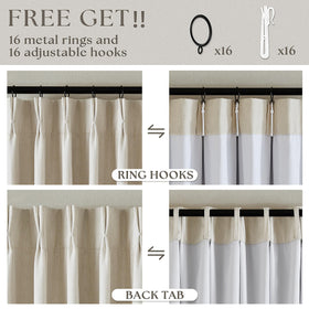 TWODRAPES hanging options include hooks, rings, back tab for various looks