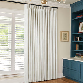 TWODRAPES ready-made panel includes hooks and rings for immediate installation.