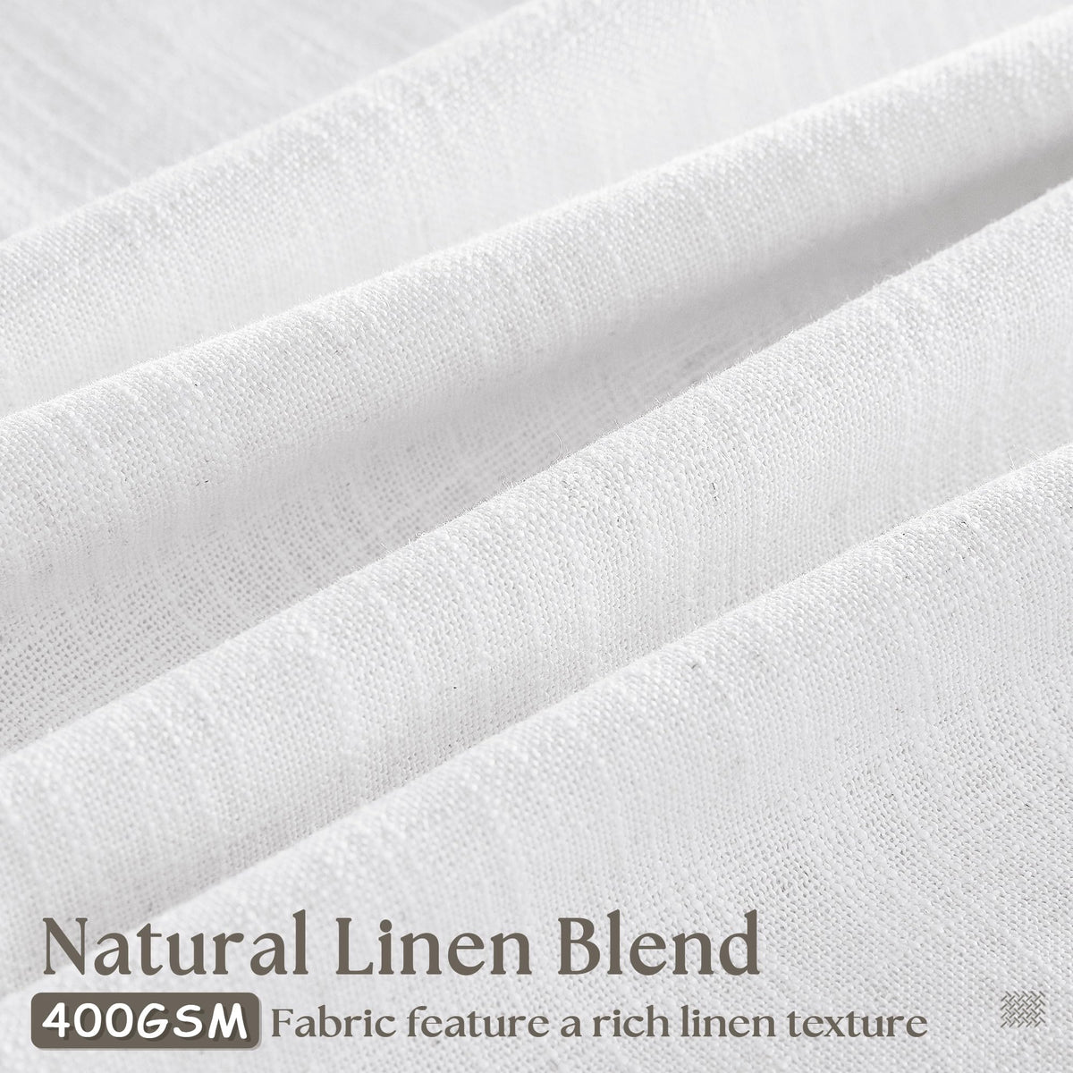 TWODRAPES heavy linen drape diffuses glare while keeping a soft ambiance.