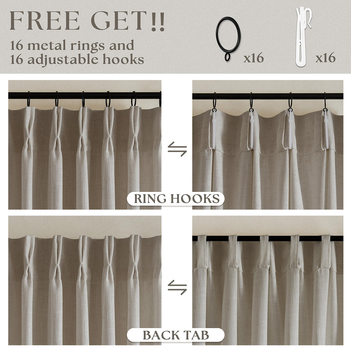 TWODRAPES hooks and rings pack for easy installation