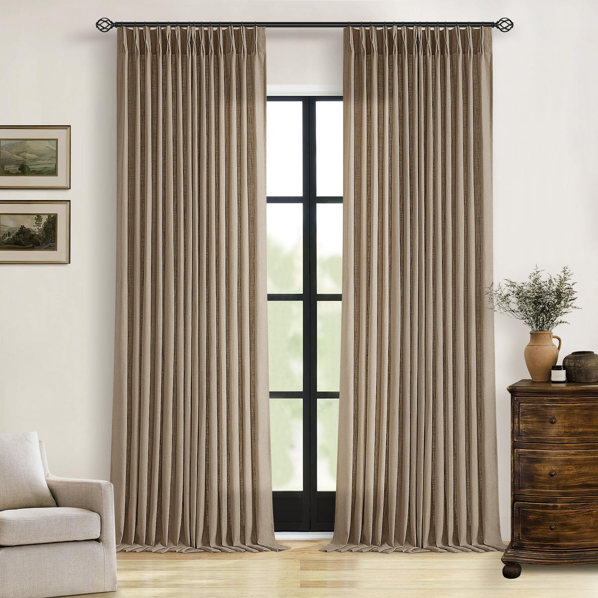 TWODRAPES two-panel linen curtains provide soft privacy and light diffusion