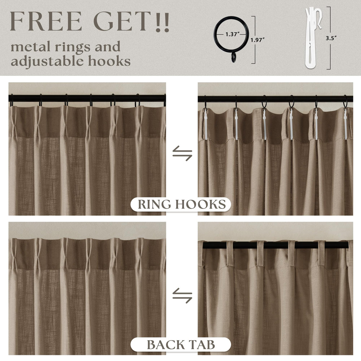 TWODRAPES light brown linen curtains diffuse sunlight while preserving privacy