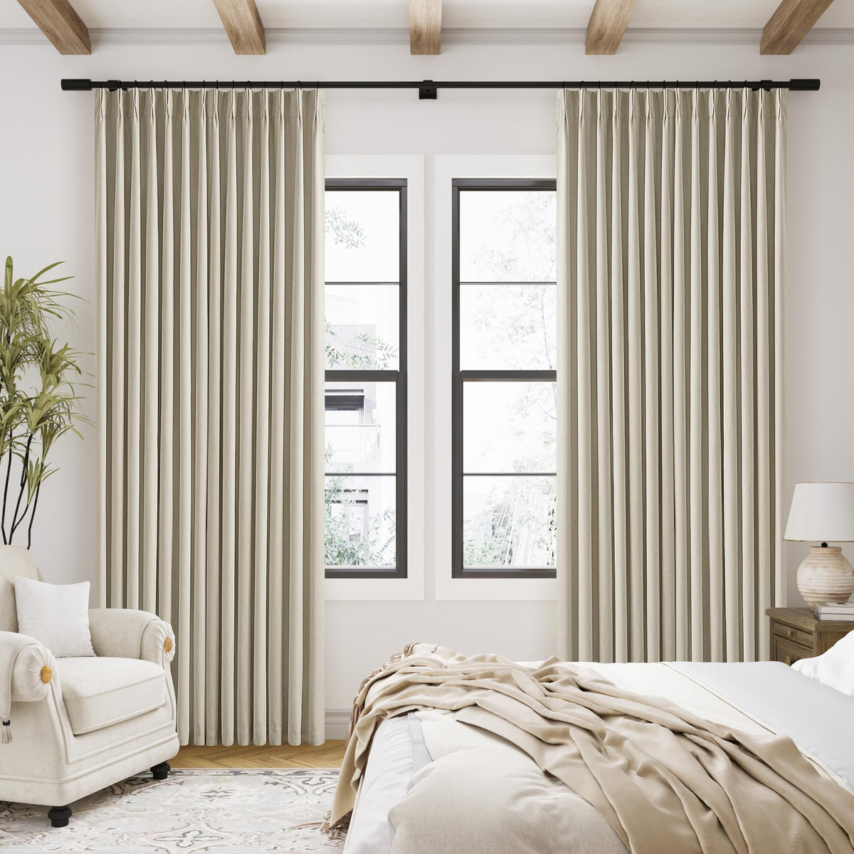 TWODRAPES Linen blend with blackout liner delivers texture and light blocking.