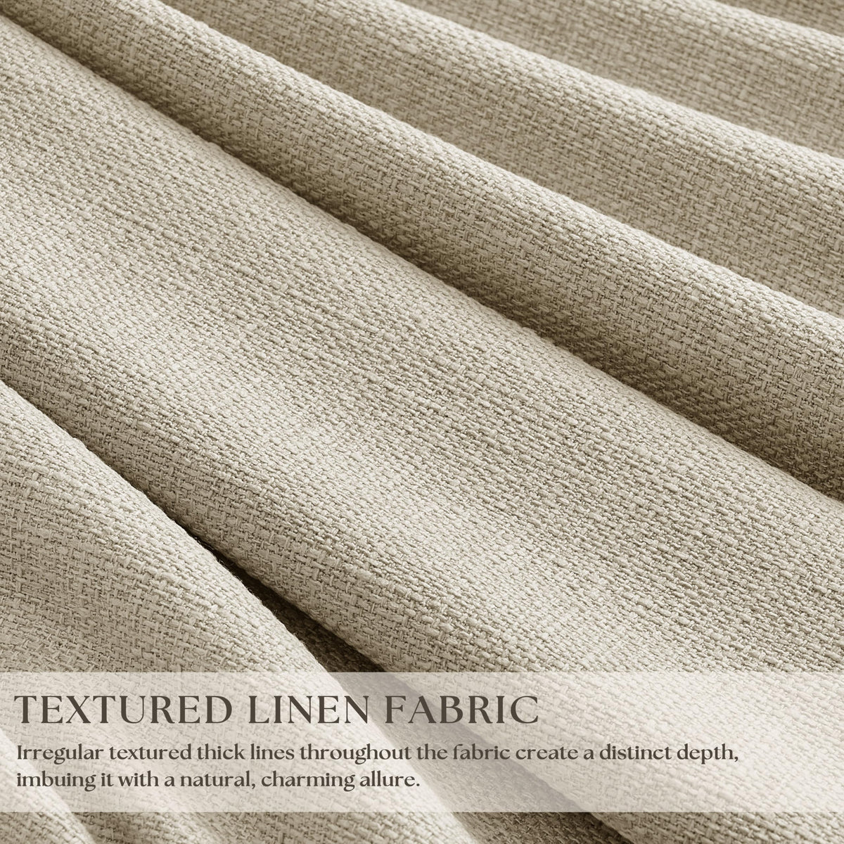 Close-up of TWODRAPES linen texture with subtle slubs and premium feel