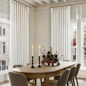 TWODRAPES memory shape training at 248°F helps curtains keep their folds