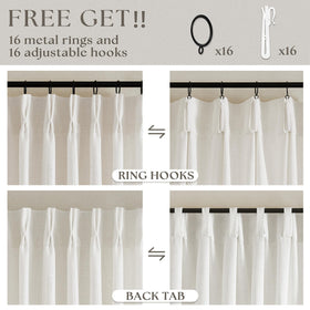 TWODRAPES Natural Cream Curtains installed with hooks and rings for easy setup