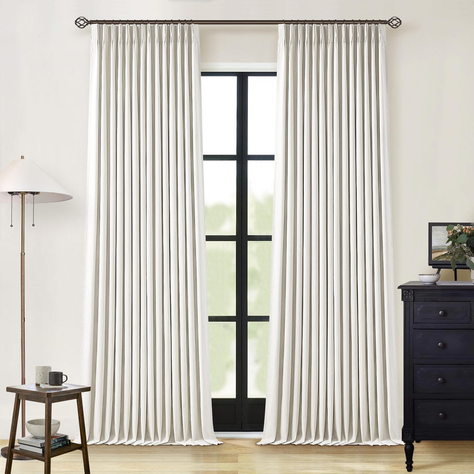 TWODRAPES natural linen blackout curtains, cream, two panels, 108in, light control and privacy
