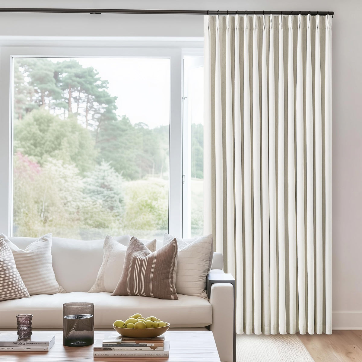 TWODRAPES natural linen pinch pleated curtains in 40x92 for timeless window style.