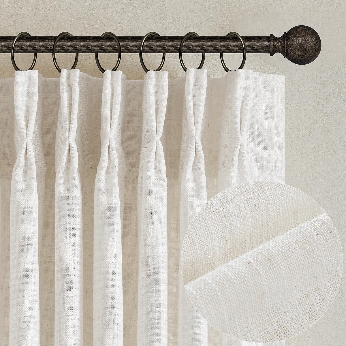 TWODRAPES natural pinch-pleated linen curtains in cream elevate living room ambiance