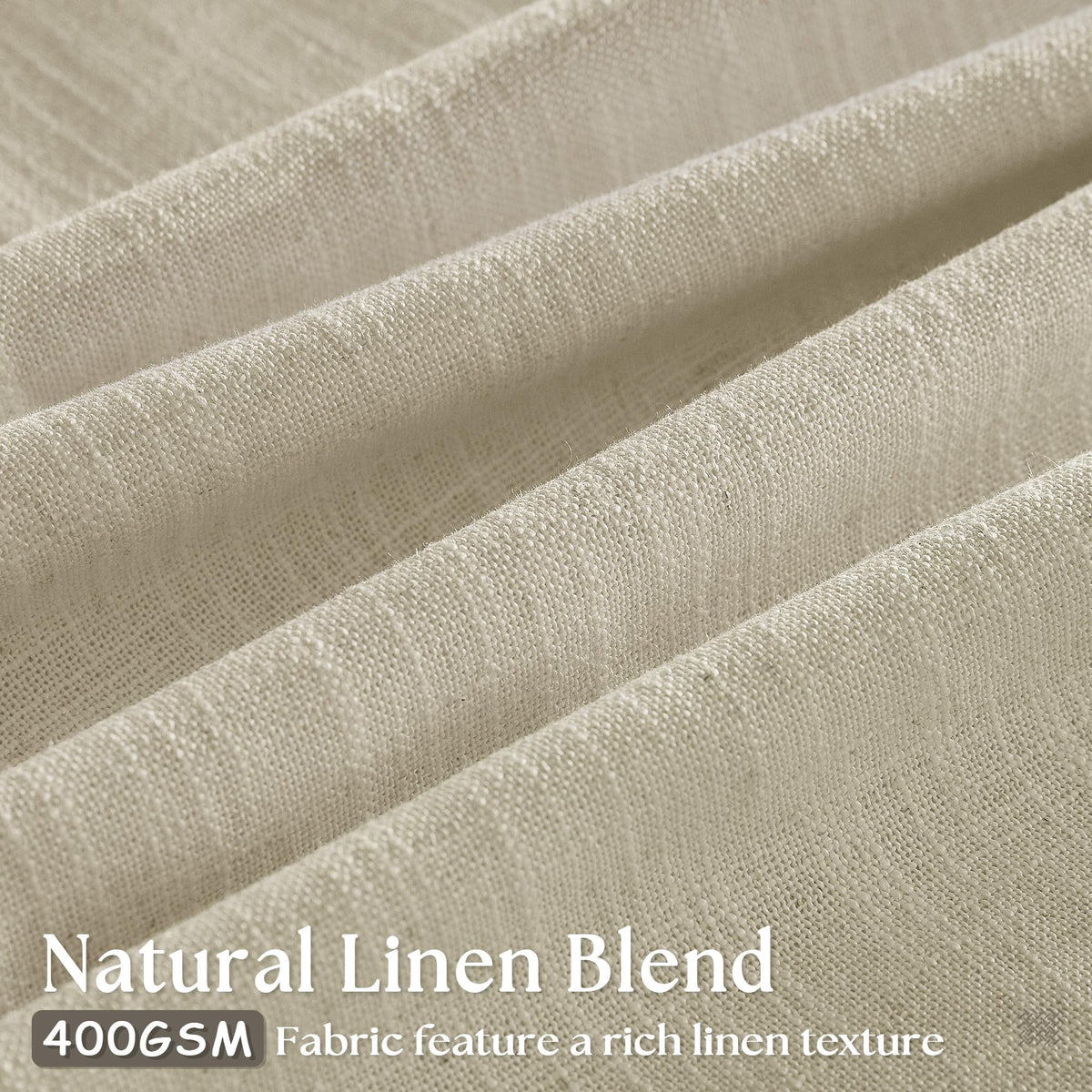 TWODRAPES neutral linen curtains diffuse light in living room setting