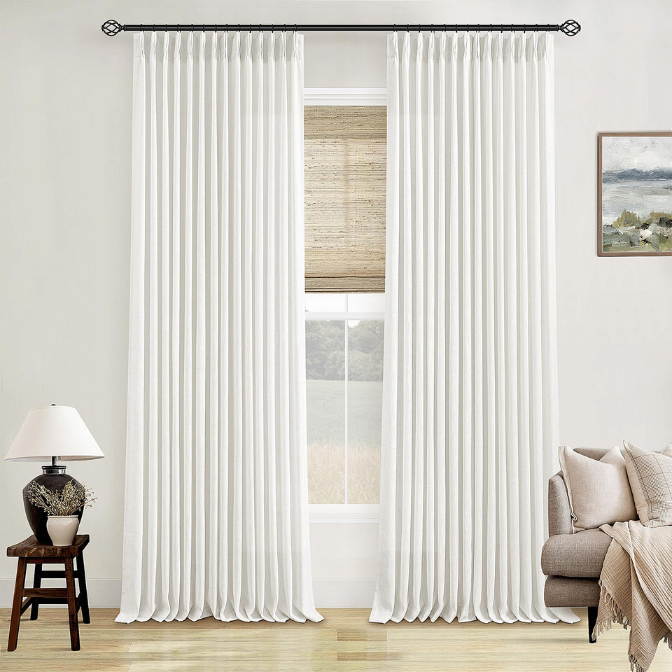 TWODRAPES off-white linen curtains, 102 inches length diffuse light with a luxurious flax texture.