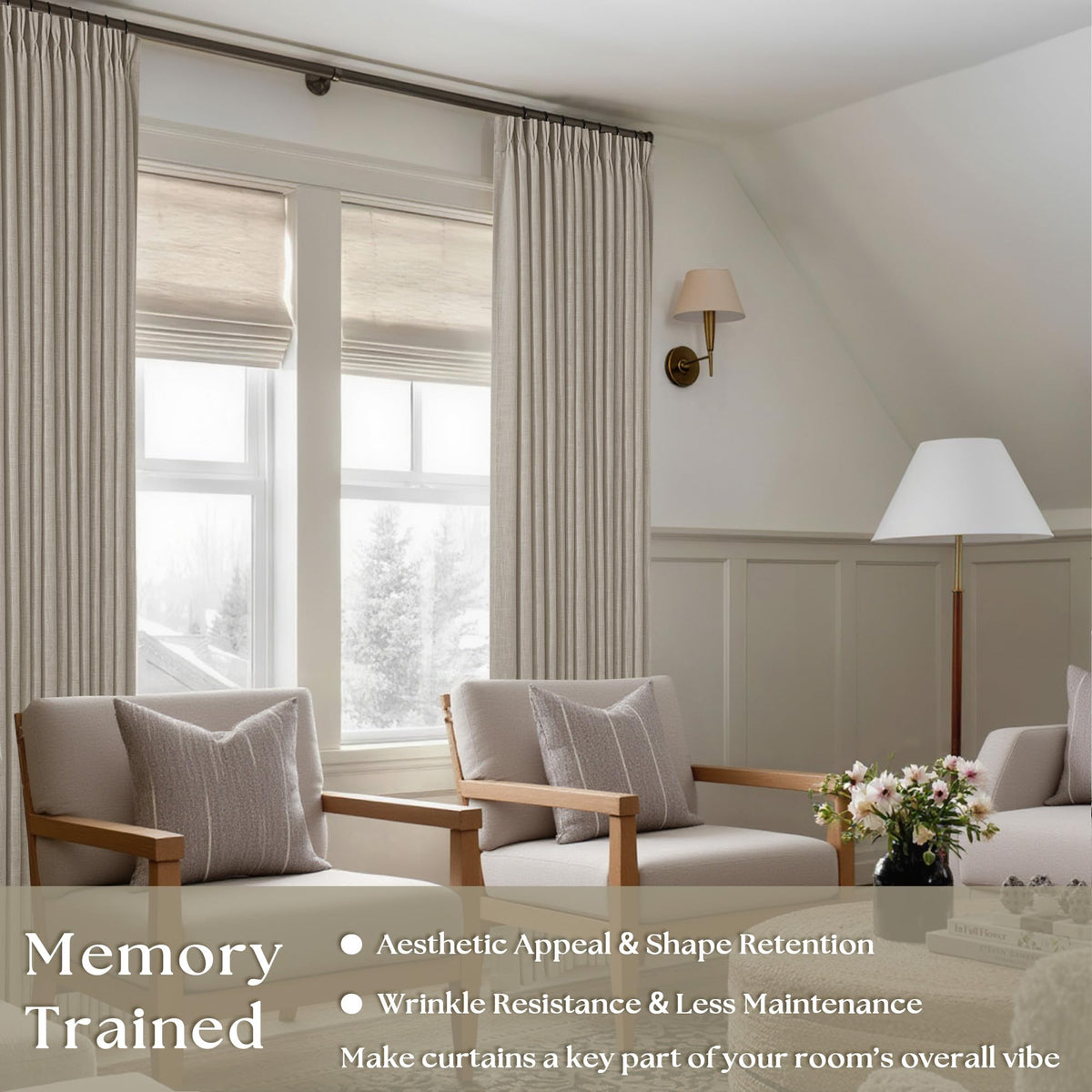 TWODRAPES pinch pleat curtains detail with permanent folds for tailored look